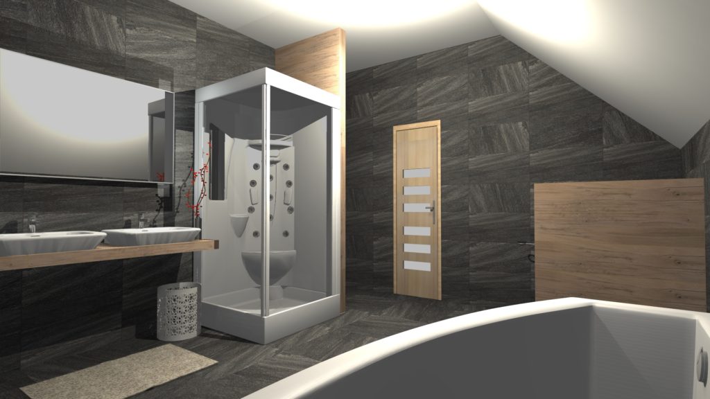 Tinea Kúpeľňové štúdio 3D vizualizácia kúpeľne so sprchovým kútom