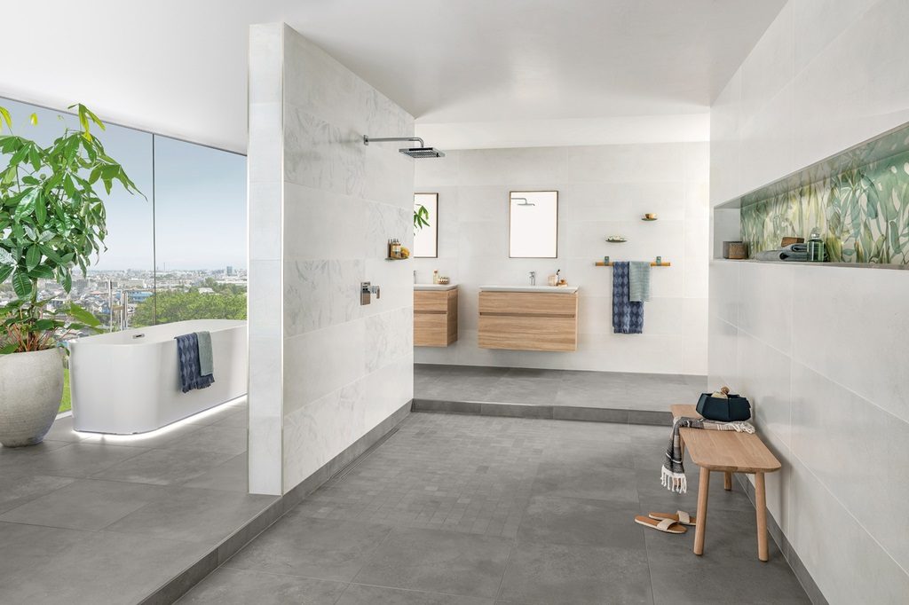 Villeroy&Boch Urban Jungle kúpeľňa v modernom dizajne svetlé obklady a dlažby