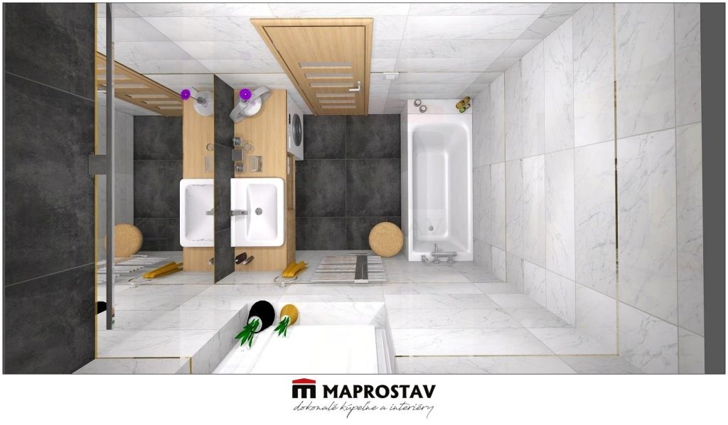 3D Vizualizácia 14 MAPROSTAV Trenčín moderná kúpeľna s bielym mramor 1 - Martina