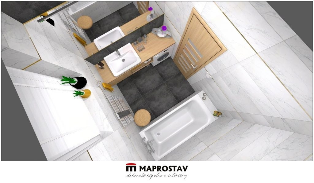 3D Vizualizácia 14 MAPROSTAV Trenčín moderná kúpeľna s bielym mramor 2 - Martina