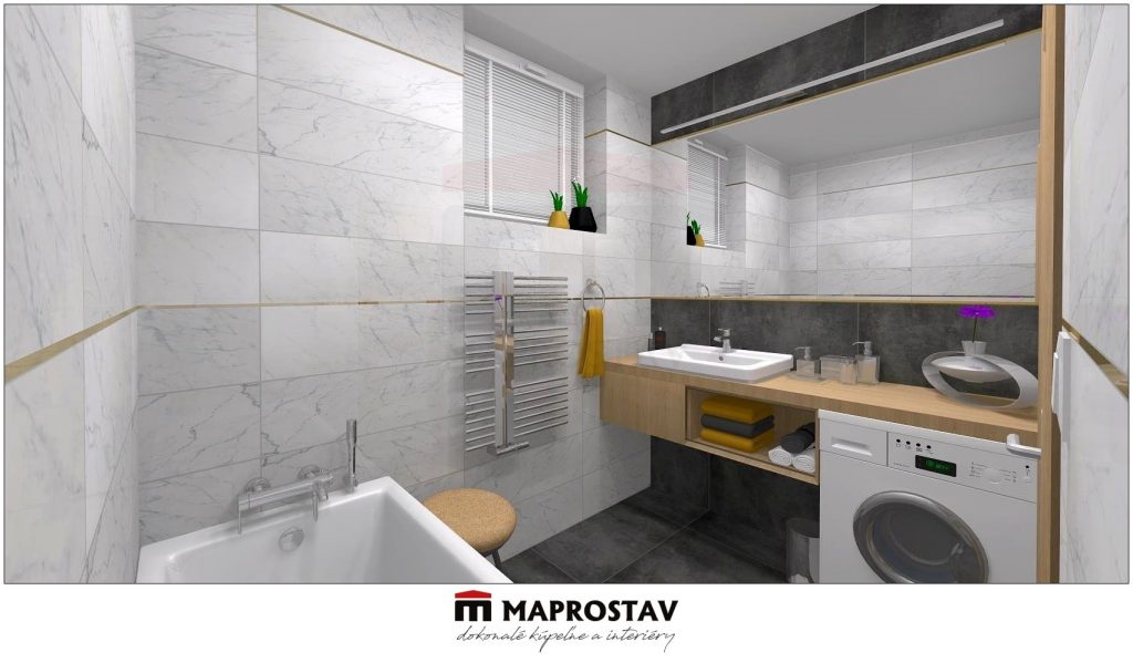 3D Vizualizácia 14 MAPROSTAV Trenčín moderná kúpeľna s bielym mramor 3 - Martina