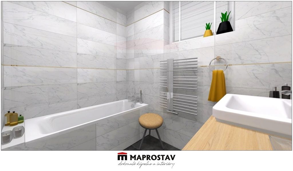 3D Vizualizácia 14 MAPROSTAV Trenčín moderná kúpeľna s bielym mramor 5 - Martina