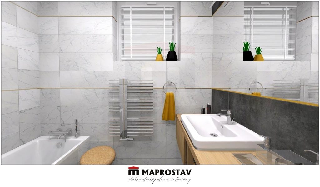 3D Vizualizácia 14 MAPROSTAV Trenčín moderná kúpeľna s bielym mramor 6 - Martina
