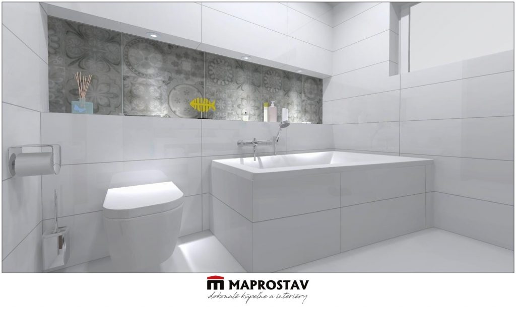 3D Vizualizácia kúpeľne 1 MAPROSTAV Trenčín biela s rohovou vaňou 1 - Michal