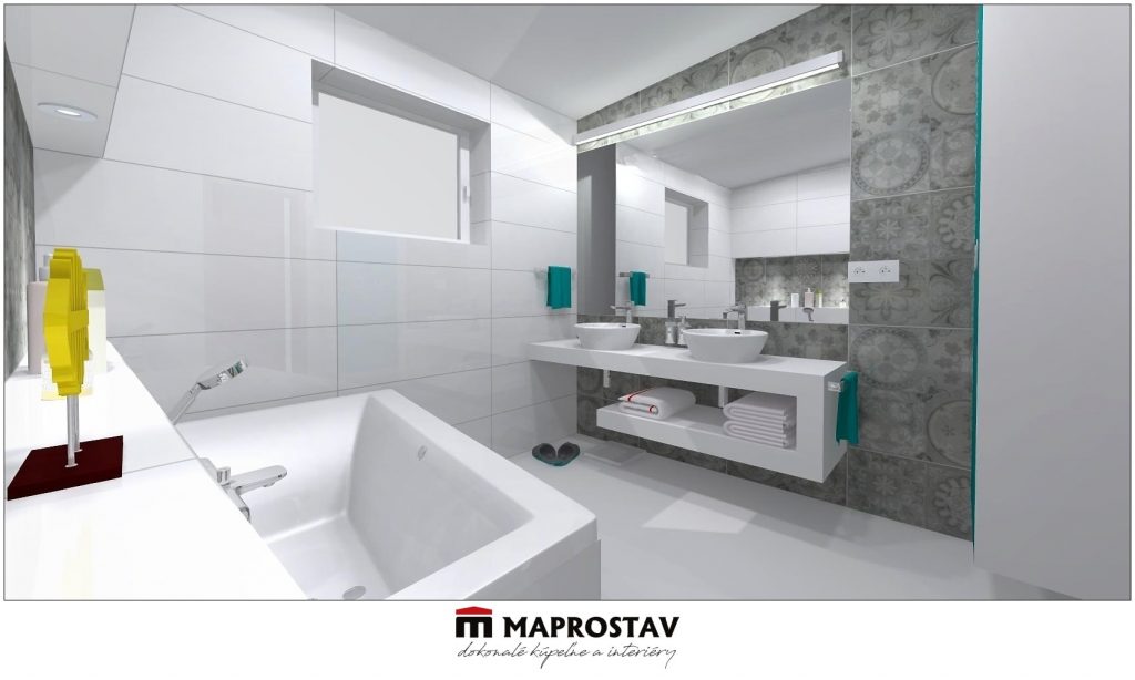 3D Vizualizácia kúpeľne 1 MAPROSTAV Trenčín biela s rohovou vaňou 4 - Michal