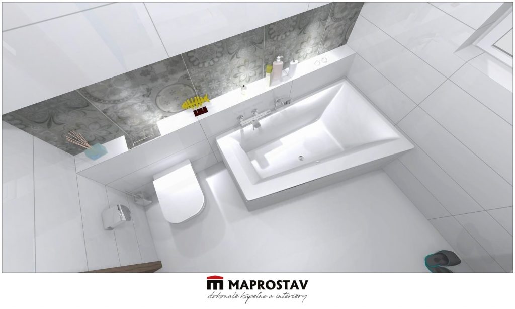 3D Vizualizácia kúpeľne 1 MAPROSTAV Trenčín biela s rohovou vaňou 5 - Michal