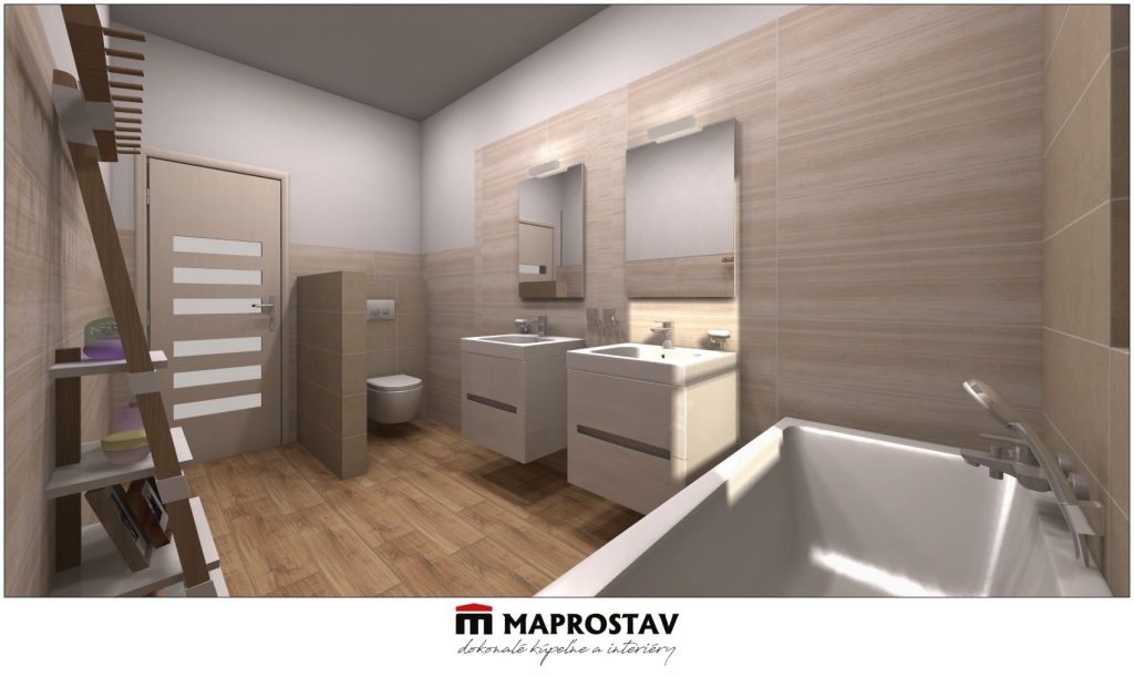 3D Vizualizácia kúpeľne 5 MAPROSTAV Trenčín hnedá drevo 2 - Martina