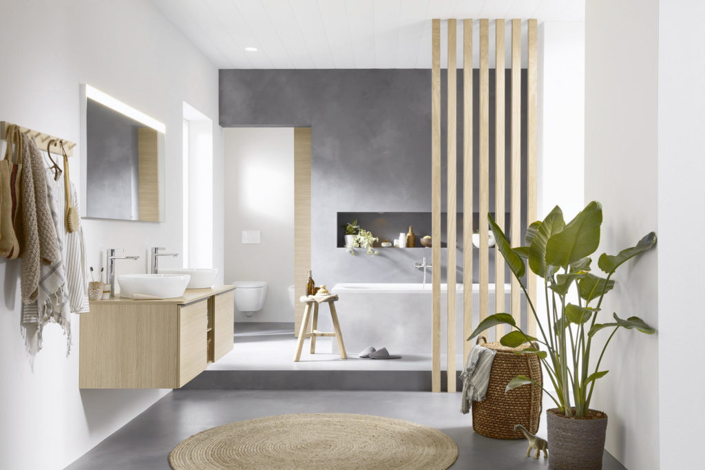 DURAVIT D-Neo moderná kúpeľňa s nábytkom a vaňou
