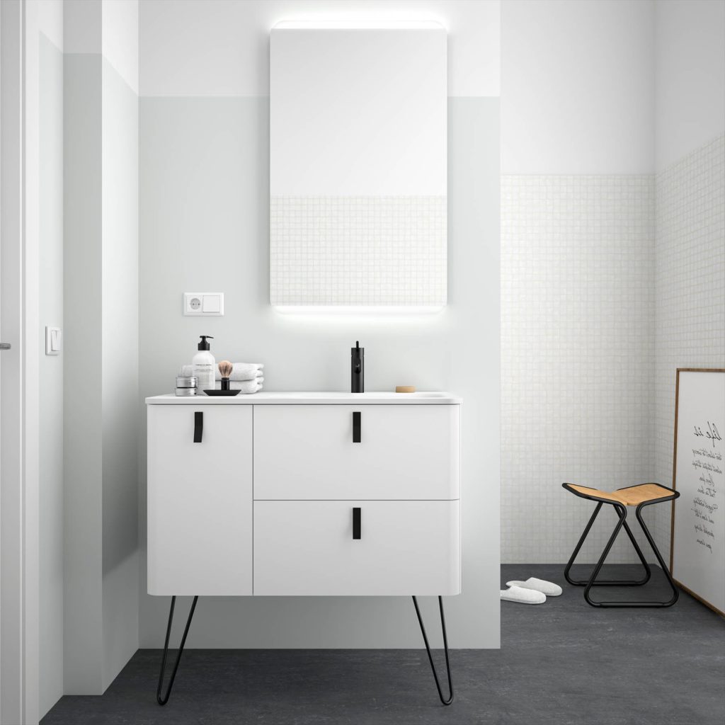 Salgar Kúpeľňová umývadlová skrinka UNiiQ 900R Matt white black - biela s čiernymi úchytkami