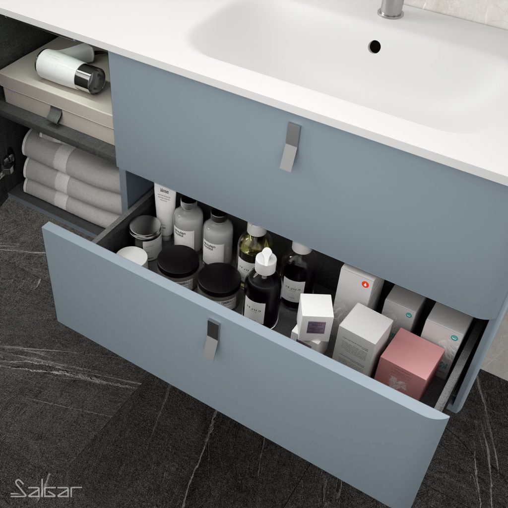Salgar Kúpeľňový nábytok UniiQ 900I blue fog detail zásuvky