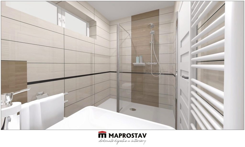 Vizualizácia kúpeľne 13 MAPROSTAV Trenčín odtiene hnedej, walk-in zástena 2 - Martina