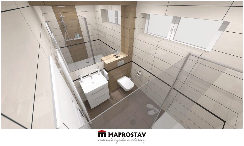 Vizualizácia kúpeľne 13 MAPROSTAV Trenčín odtiene hnedej, walk-in zástena 3 - Martina