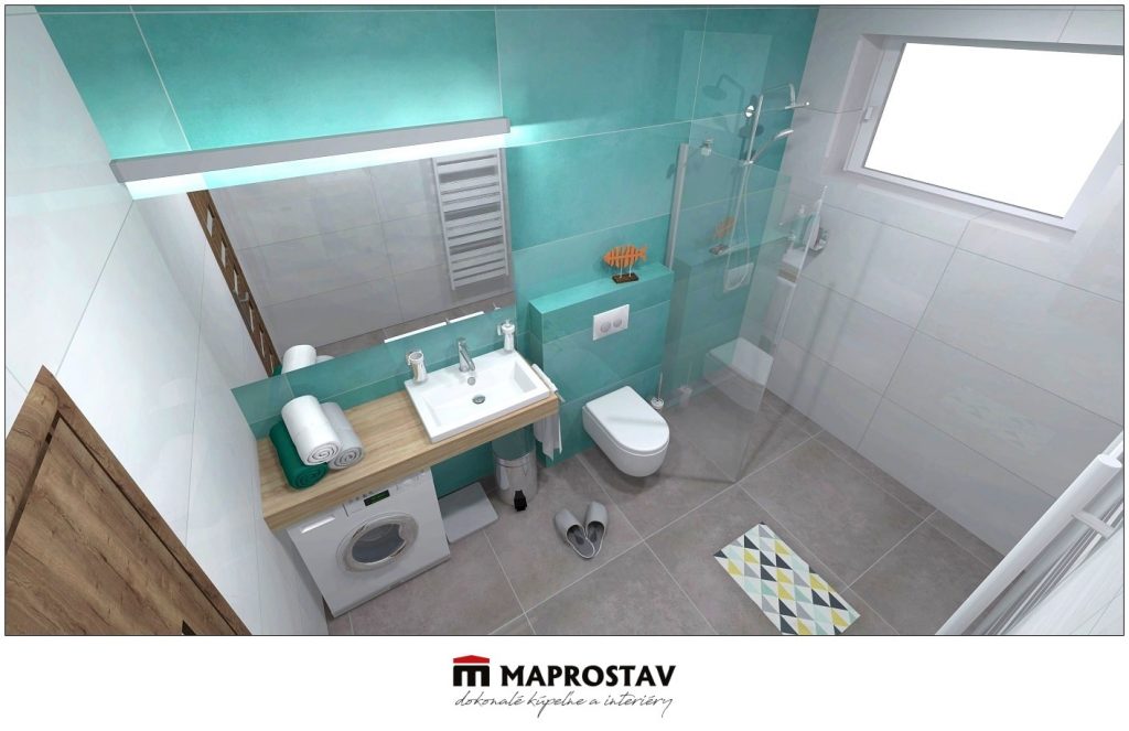 Vizualizácia kúpeľne 7 MAPROSTAV Trenčín zelená biela, walk-in sprchový kút 2 - Michal