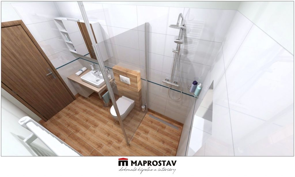 Vizualizácia kúpeľne 8 MAPROSTAV Trenčín biela drevo, walk-in 2 - Michal