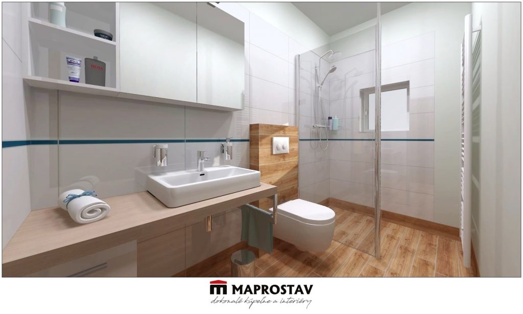 Vizualizácia kúpeľne 8 MAPROSTAV Trenčín biela drevo, walk-in 3 - Michal