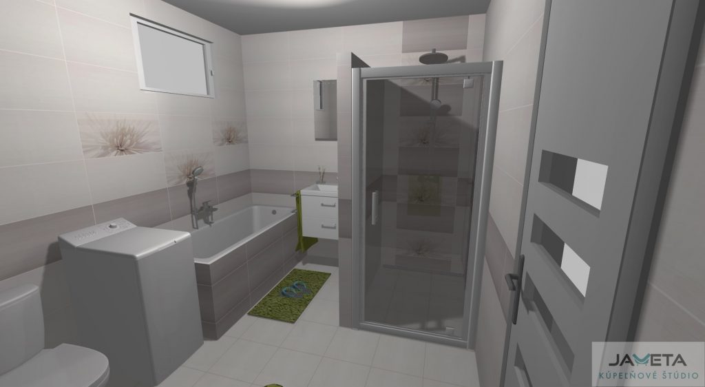 Vizualizácia kúpeľne Tatiana Serafinová - kúpeľňa so sprchovým kútom a zabudovanou vaňou