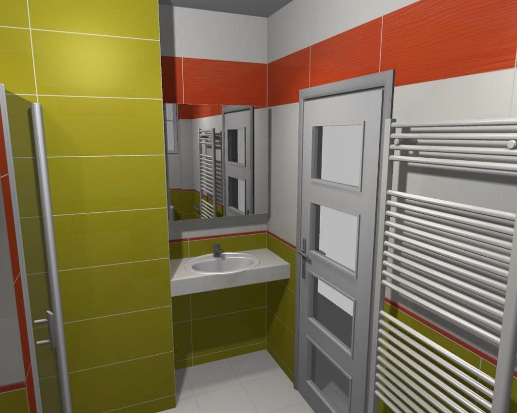 Vizualizácia kúpeľne Tatiana Serafinová - malá kúpeľňa s farebnými obkladmi