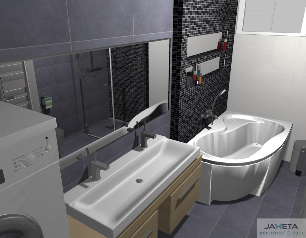 Vizualizácia kúpeľne Tatiana Serafinová moderná kúpeľňa s rohovou vaňou